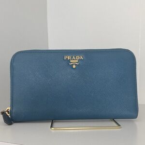 Prada Blue Saffiano Leather Large
Organizer Zippy Wallet